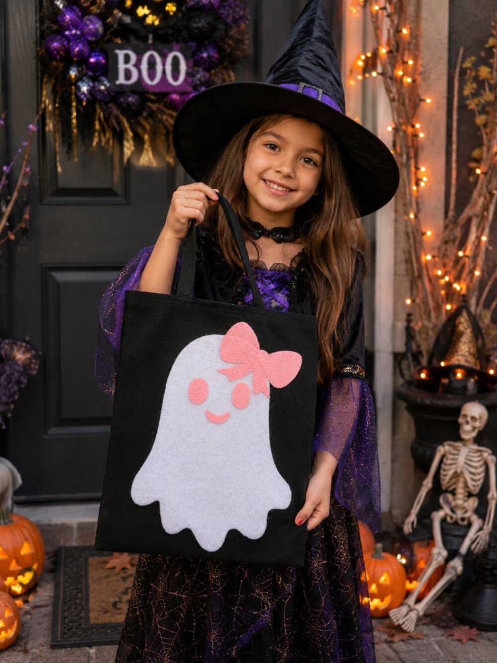 Cute Ghost Halloween Treat bag, Handmade Felt trick or treat Bag, kids Halloween
